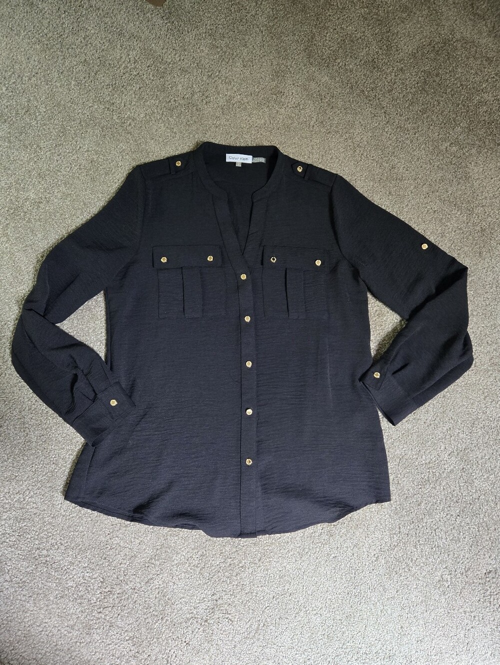 Calvin Klein Black Blouse with White Label S